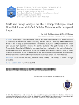 SINR and Outage Analysis for the JT CoMP Technique based Downlink LTE -A Multi-Cell Cellular Networks with Hexagonal Layout