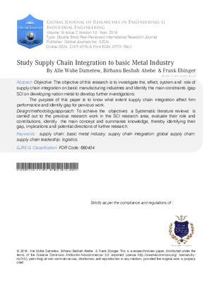 Study Supply Chain Integration to Basic Metal Industry