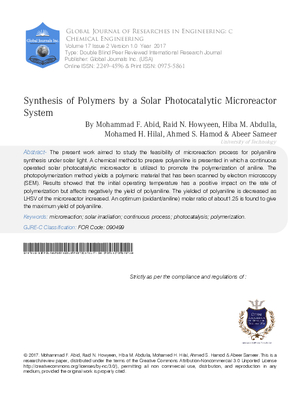 Synthesis of Polymers by a Solar Photocatalytic Microreactor System