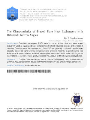 The Characteristics Of Brazed Plate Heat Exchangers With Different Chevron Angles