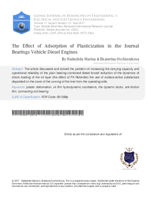 The Effect of Adsorption of Plasticization in the Journal Bearings Vehicle Diesel Engines
