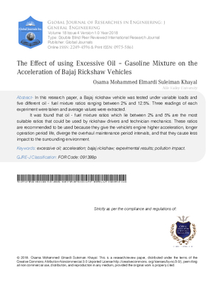 The Effect of Using Excessive Oil - Gasoline Mixture on the Acceleration of Bajaj Rickshaw Vehicles