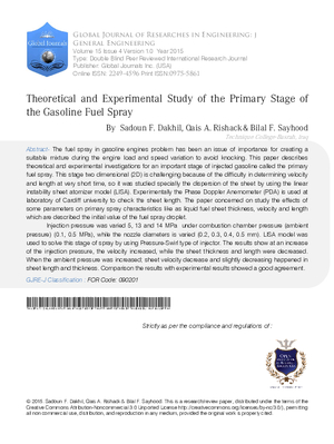 Theoretical and Experimental Study of the Primary Stage  of the Gasoline Fuel Spray