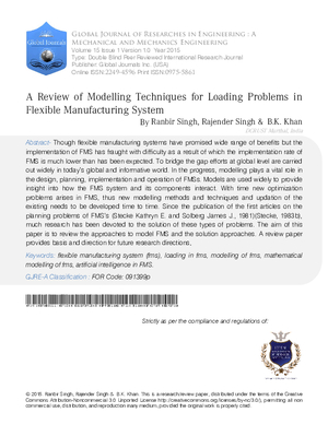 A Review of Modelling Techniques for Loading Problems in Flexible Manufacturing System