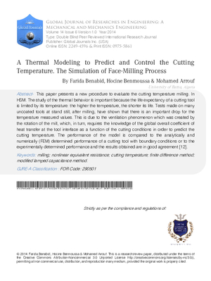 A Thermal Modeling to Predict and Control the Cutting Temperature. The Simulation of Face-Milling Process