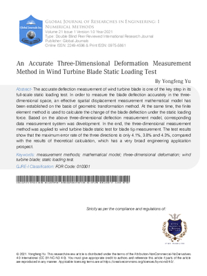 An Accurate Three-Dimensional Deformation Measurement Method in Wind Turbine Blade Static Loading Test