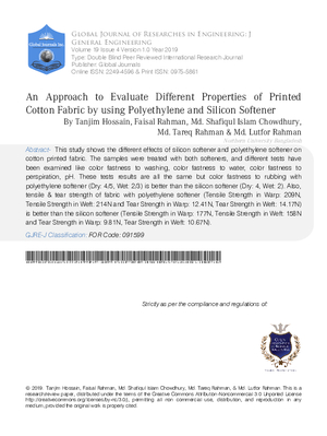 An Approach to Evaluate Different Properties of Printed Cotton Fabric  by using Polyethylene and Silicon Softener