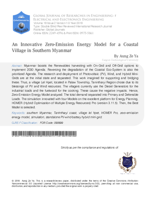 An Innovative Zero-Emission Energy Model for a Coastal Village in Southern Myanmar