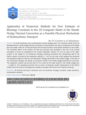 Application of Numerical Methods for New Estimate of Rheology Constants in the 2d Computer Model of the Mantle Wedge Thermal Convection as a Possible Physical Mechanism of Hydrocarbons Transport