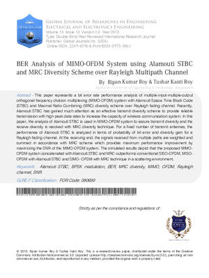 BER Analysis of MIMO-OFDM System using Alamouti STBC and MRC Diversity Scheme over Rayleigh Multipath Channel