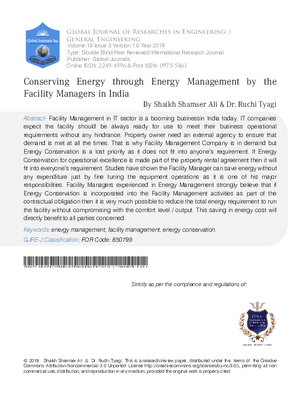 Conserving Energy through Energy Management by the Facility Managers in India