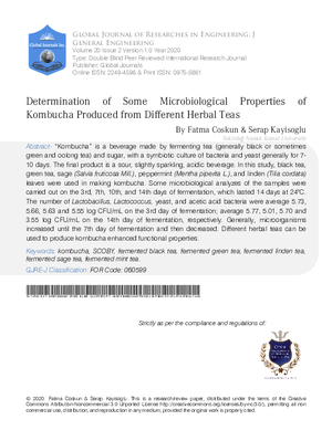 Determination of Some Microbiological Properties of Kombucha Produced from Different Herbal Teas