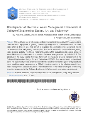 Development of Electronic Waste Management Framework at College of Engineering, Design, Art, And Technology