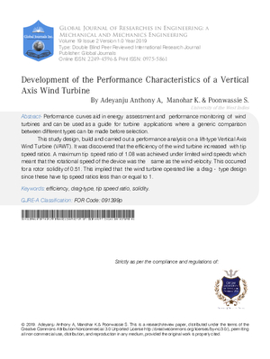 Development of the Performance Characteristics of a Vertical Axis Wind Turbine