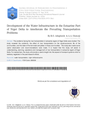 Development of the Water Infrastructure in the Estuarine Part of Niger Delta to Ameliorate the Prevailing Transportation Problems