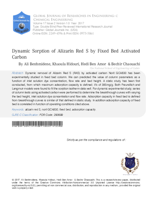 Dynamic Sorption of Alizarin Red S by Fixed Bed Activated Carbon