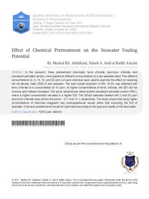 Effect of Chemical Pretreatment on the Seawater Fouling Potential