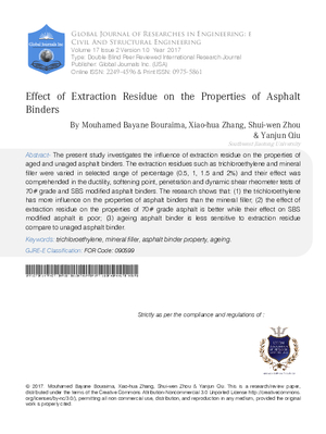 Effect of Extraction Residue on the Properties of Asphalt Binders
