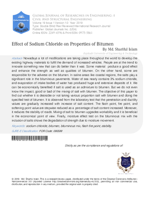 Effect of Sodium Chloride on Properties of Bitumen