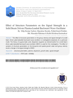 Effect of Structure Parameters on the Signal Strength in a Solid Beam Driven Plasma-Loaded Backward Wave Oscillator