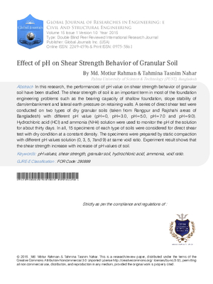 Effect of pH on Shear Strength Behavior of Granular Soil