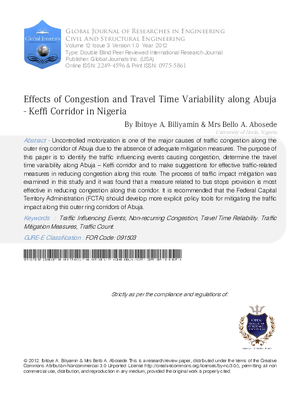 Effects of Congestion and Travel Time Variability along Abuja - Keffi Corridor in Nigeria