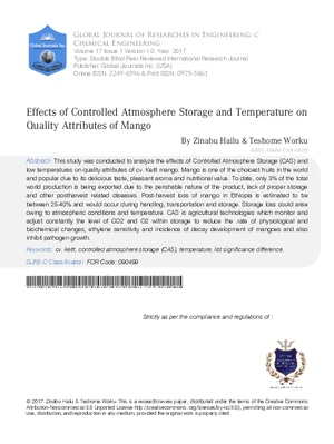 Effects of Controlled Atmosphere Storage and Temperature on Quality Attributes of Mango