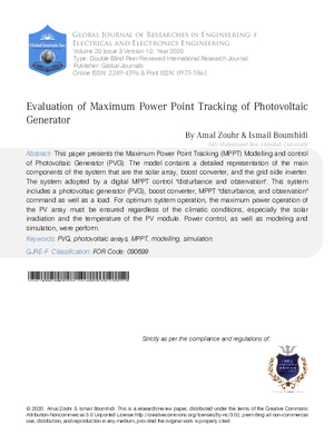 Evaluation of Maximum Power Point Tracking of Photovoltaic Generator