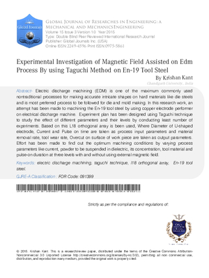 Experimental Investigation of Magnetic Field Assisted on EDM Process by using Taguchi Method on EN-19 Tool Steel