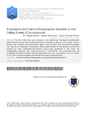 Formulation and Control of Biodegradable Injectable In Situ Gelling System of Levonorgestrel
