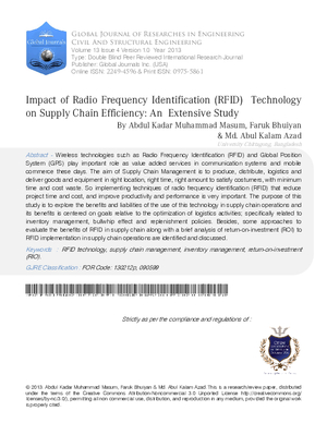 Impact of Radio Frequency Identification (RFID) Technology on Supply Chain Efficiency: An Extensive Study