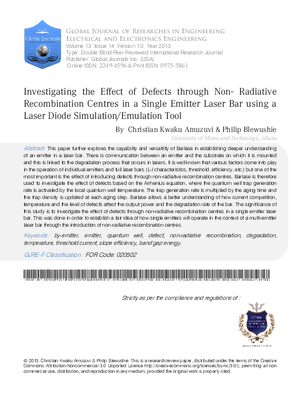Investigating the Effect of Defects through Non-Radiative Recombination Centres in a Single Emitter Laser Bar using a Laser Diode Simulation/Emulation Tool