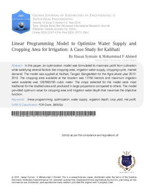 Linear Programming Model to Optimize Water Supply and Cropping area for Irrigation: A Case Study for Kalihati