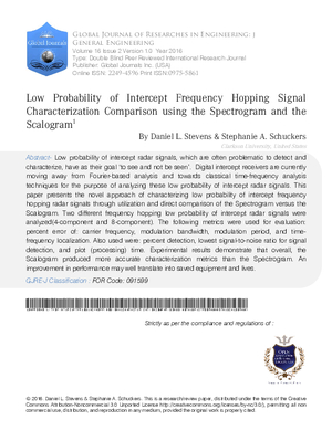 Low Probability of Intercept Frequency Hopping Signal Characterization Comparison using the Spectrogram and the Scalogram