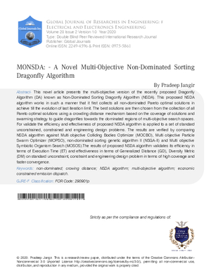 MONSDA: - A Novel Multi-objective Non-Dominated Sorting Dragonfly Algorithm