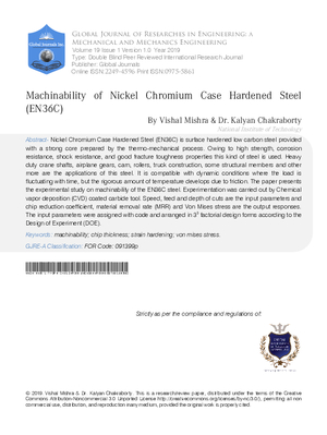 Machinability of Nickel Chromium Case Hardened Steel (EN36C)
