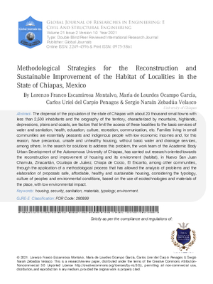 Methodological Strategies for the Reconstruction and Sustainable Improvement of the Habitat of Localities in the State of Chiapas, Mexico