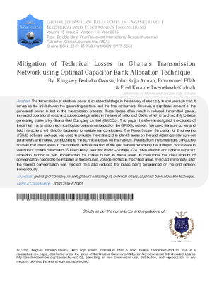 Mitigation of Technical Losses in Ghanaas Transmission Network using Optimal Capacitor Bank Allocation Technique