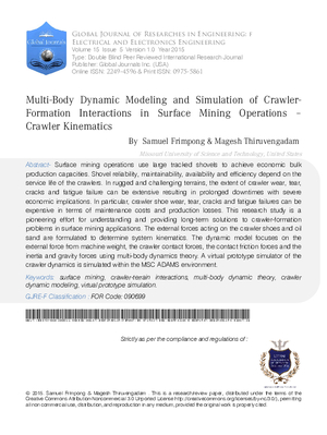 Multi-Body Dynamic Modeling and Simulation of Crawler-Formation Interactions in Surface Mining Operations a Crawler Kinematics