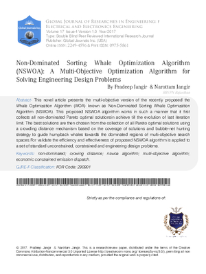 Non-Dominated Sorting Whale Optimization Algorithm (NSWOA): A Multi-Objective Optimization algorithm for Solving Engineering Design Problems
