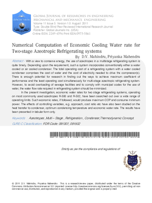 Numerical Computation of Economic Cooling Water rate for Two-stage Azeotropic Refrigerating systems