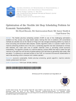 Optimization of the Flexible Job Shop Scheduling Problem for Economic Sustainability