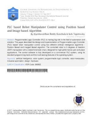 PLC based Robot Manipulator Control using Position Based and Image based Algorithm