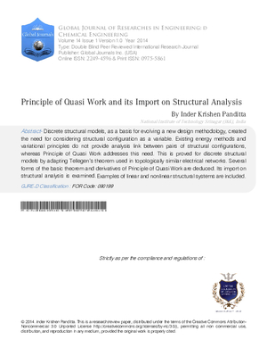 Principle of Quasi Work and its Import on Structural Analysis