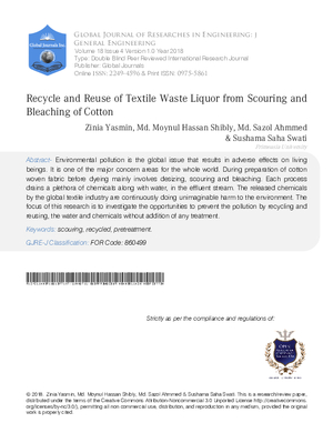 Recycle and Reuse of Textile Waste Liquor from Scouring and Bleaching of Cotton