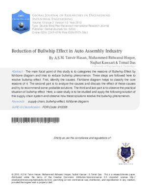 Reduction of Bullwhip Effect in Auto Assembly Industry