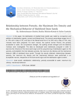 Relationship between Porosity, the Maximum Dry Density and the Mechanical Behavior of Stabilized Dune Sands