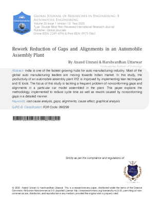 Rework Reduction of Gaps and Alignments in an  Automobile Assembly Plant