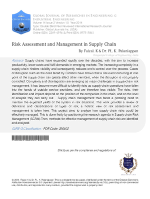 Risk Assessment and Management in Supply Chain