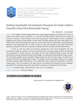 Seeking Sustainable Development: Prospects for Saudi Arabia#x2019;s Transition from Oil to  Renewable Energy